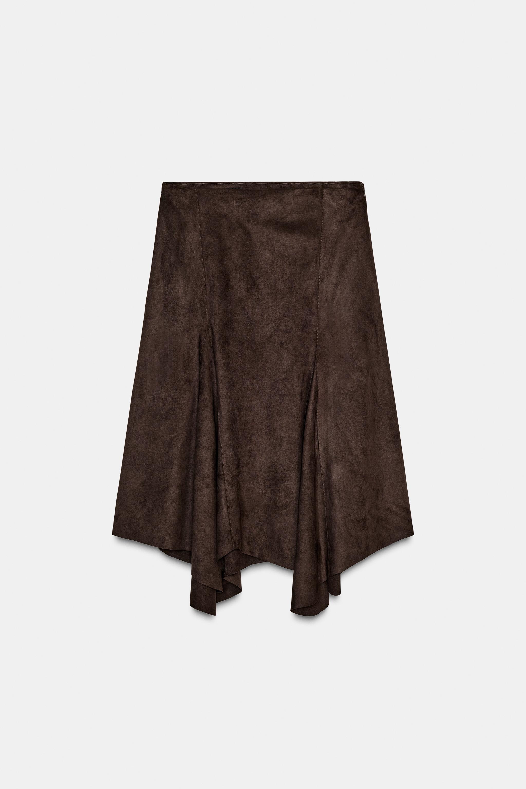ASYMMETRIC FAUX SUEDE MIDI SKIRT